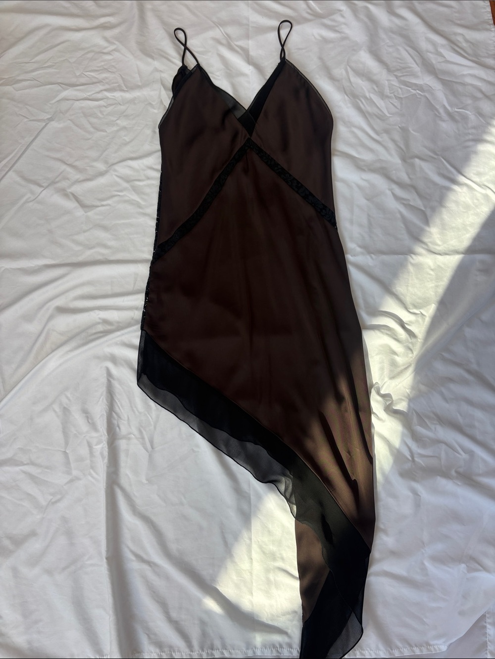 Zara Black Asymmetrical Slip Dress with Sheer Hem
